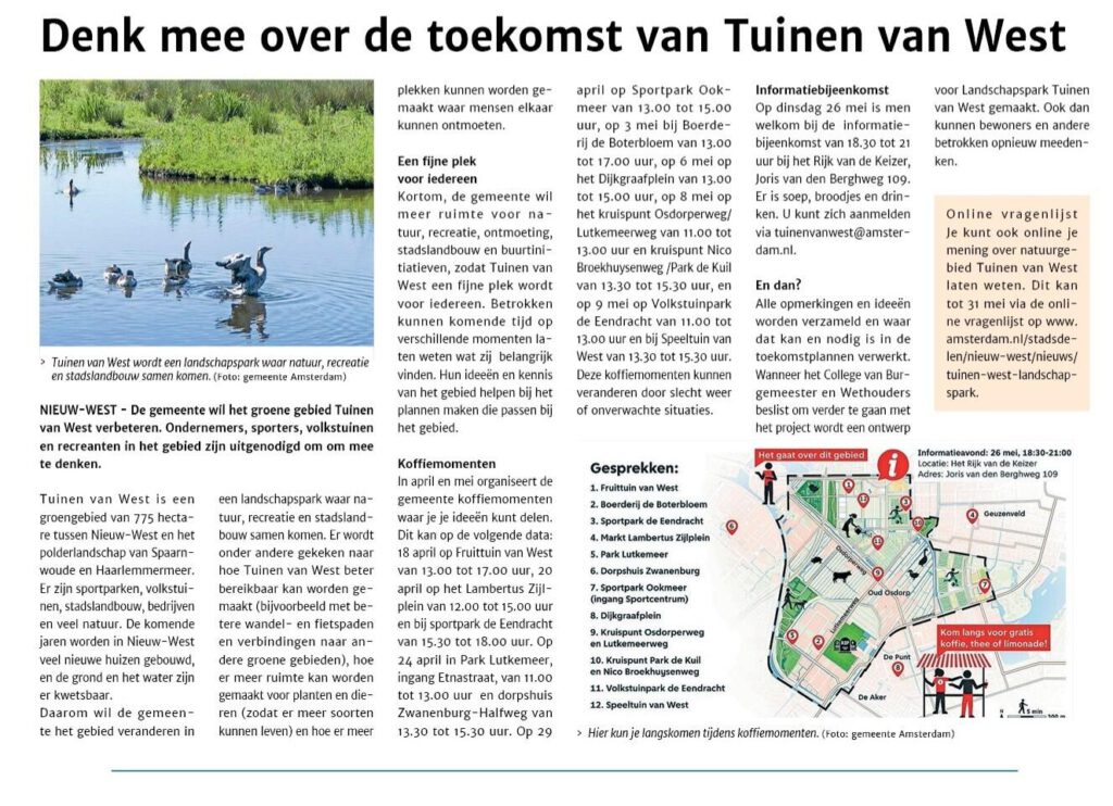 Denk mee over de toekomst van de Tuinen van West